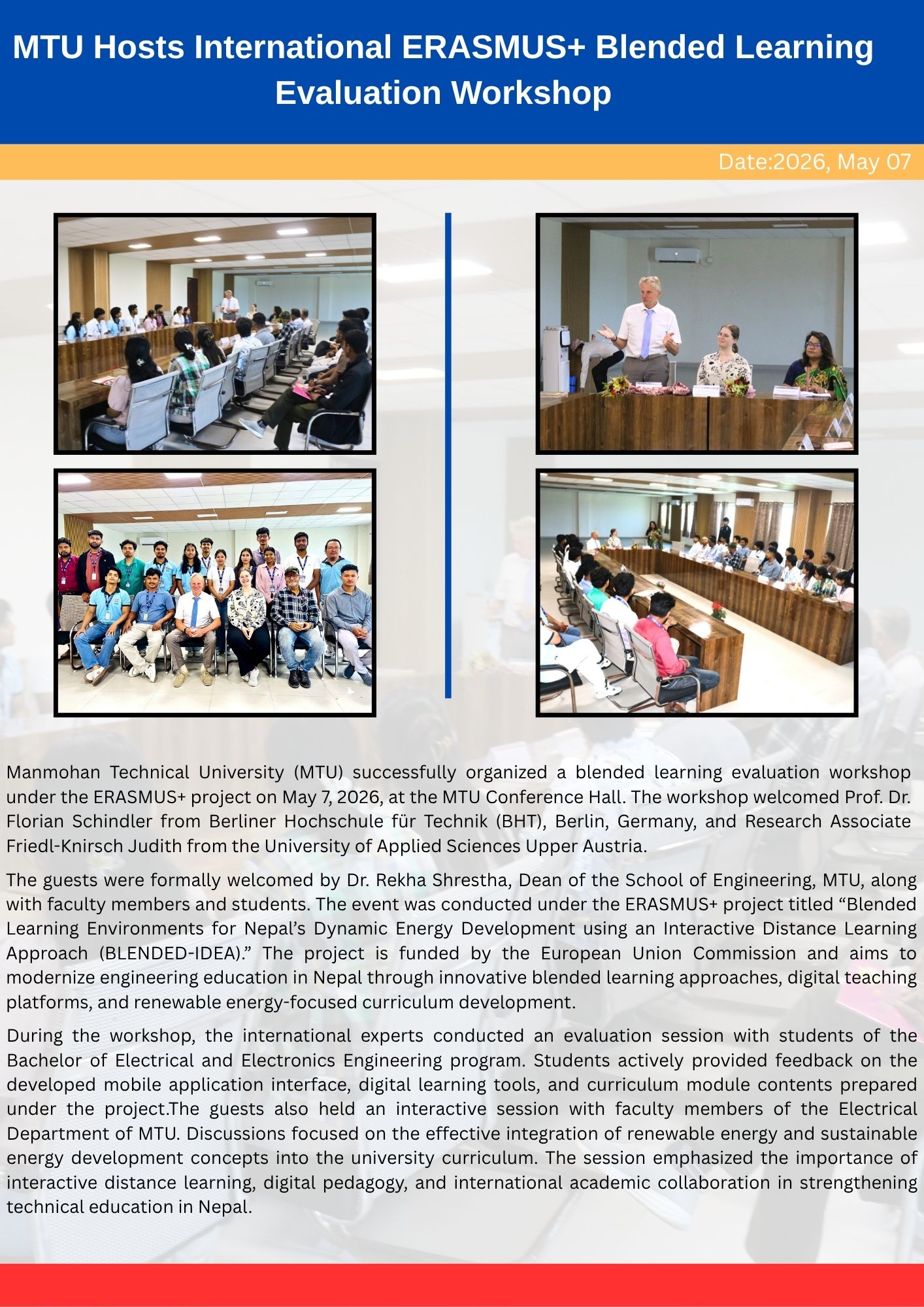 MTU Hosts International ERASMUS+ Blended Learning Evaluation Workshop